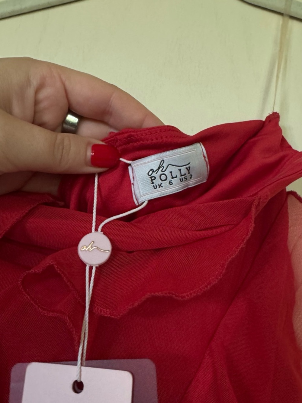 Oh Polly Red One-Shoulder Ruffle Asymmetric Maxi Dress - Picture 3 of 3
